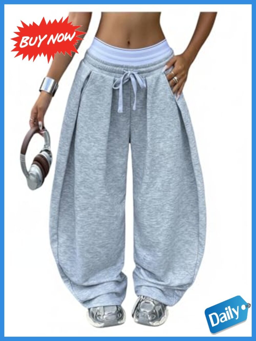 Women's Barrel Pants Baggy Wide Leg Sweatpants Low Rise Tie Waist